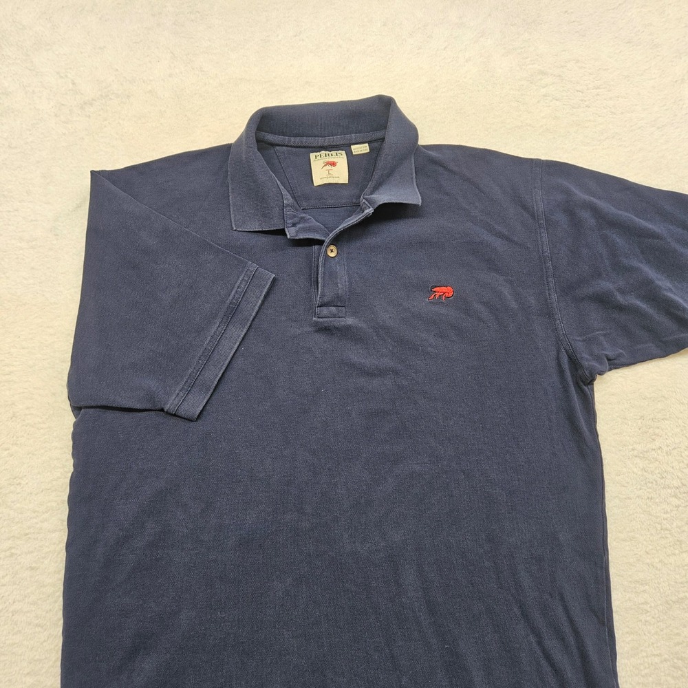 Vtg Perlis Mens Navy Blue Authentic Crawfish Polo Shirt Large 100% Cotton Pique